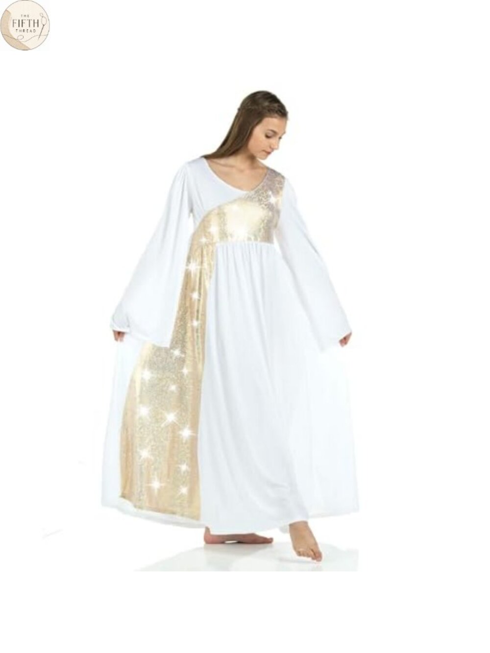 Danzcue Womens Shimmery Asymmetrical Bell Sleeve Dance Dress